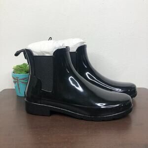NEW Hunter Original Refined Chelsea Black Glossy Ankle Boots Women's 6